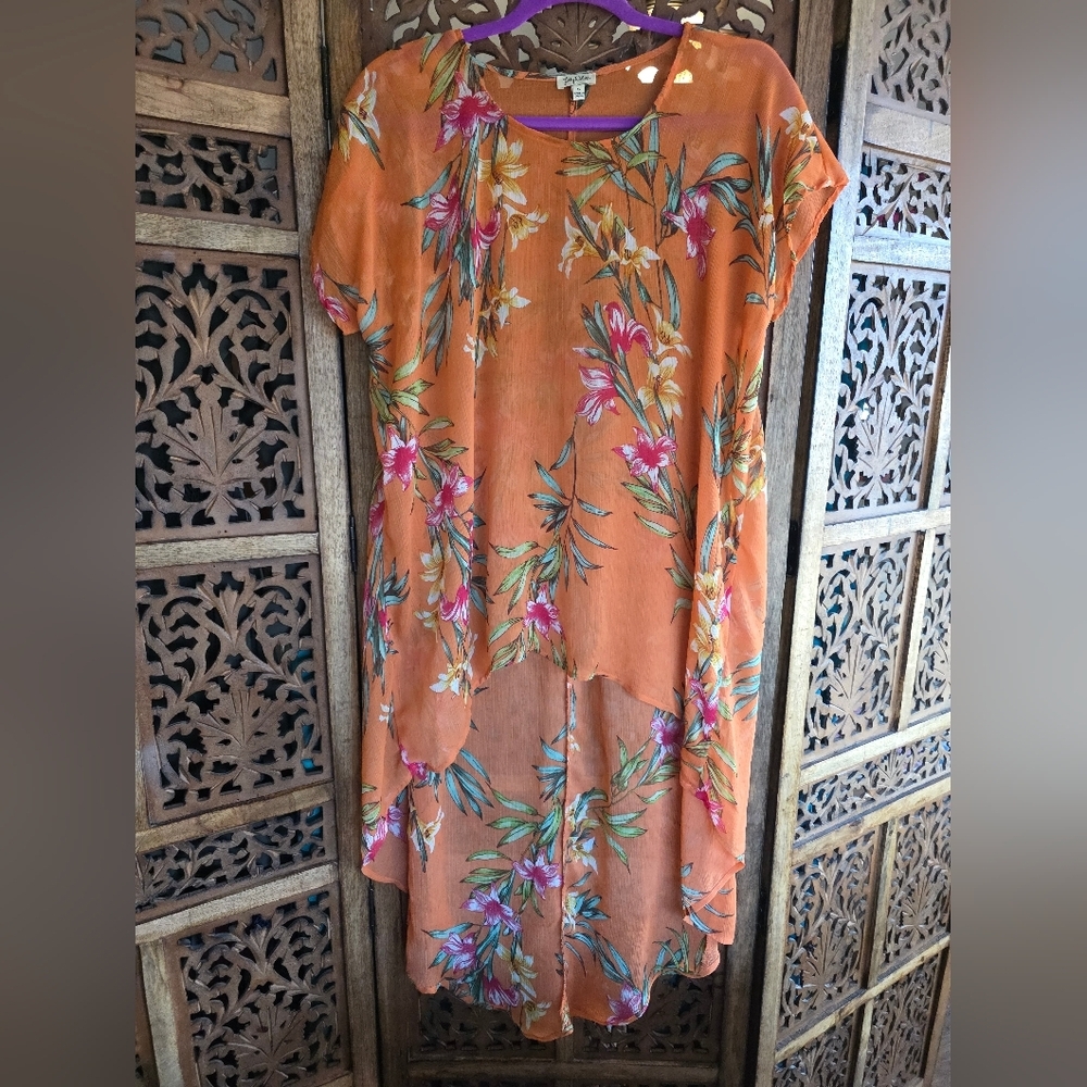 Lily White Floral Orange Hi-lo Dress/Cover-up